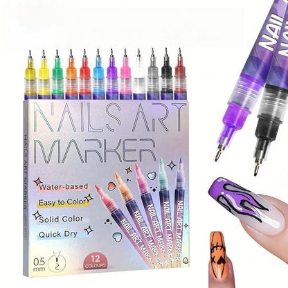 12Color Nail Doodle Pen for DIY Nail Art Quick Drying Acrylic Painting and 3D Dot Embroidery mma acrylic nail